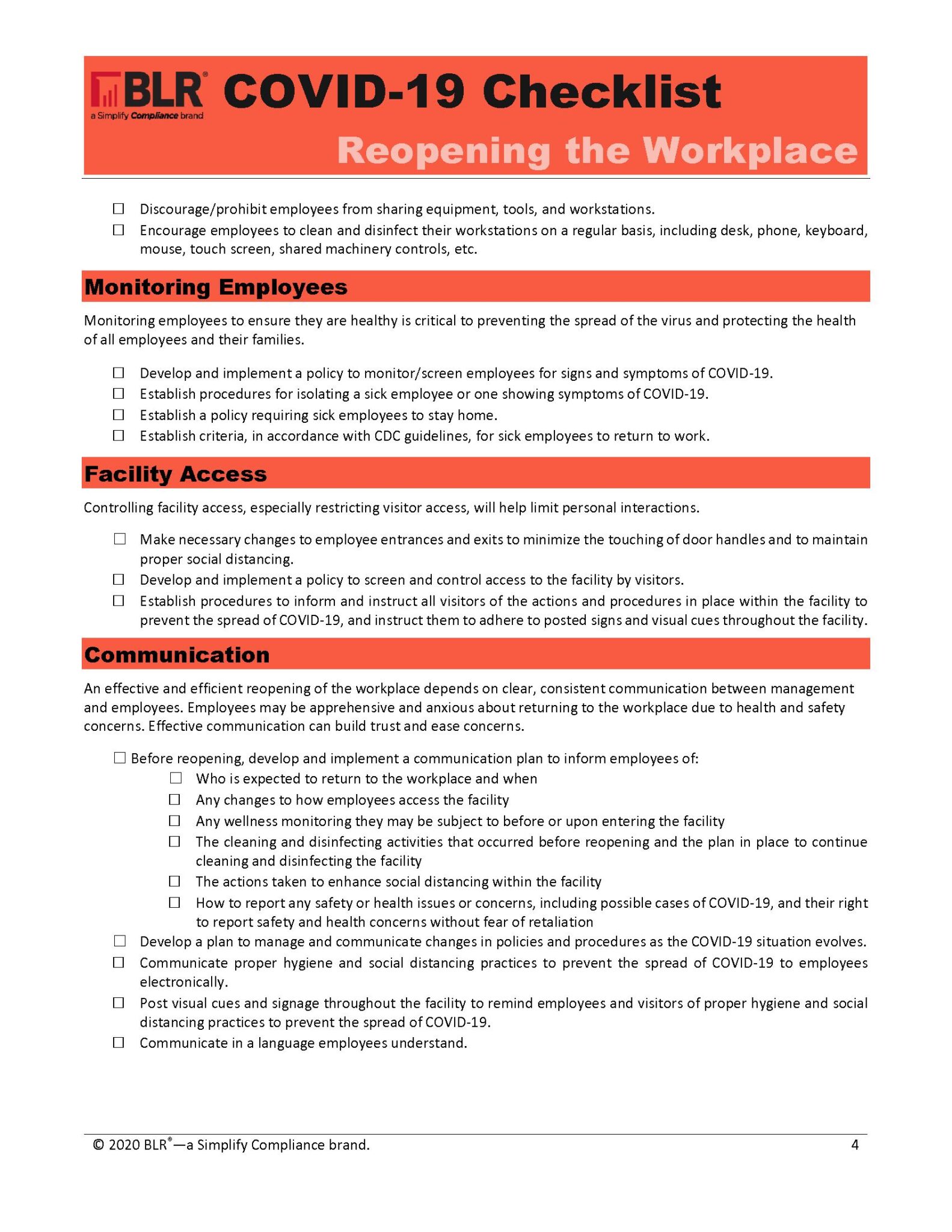 Safety COVID19 Checklist